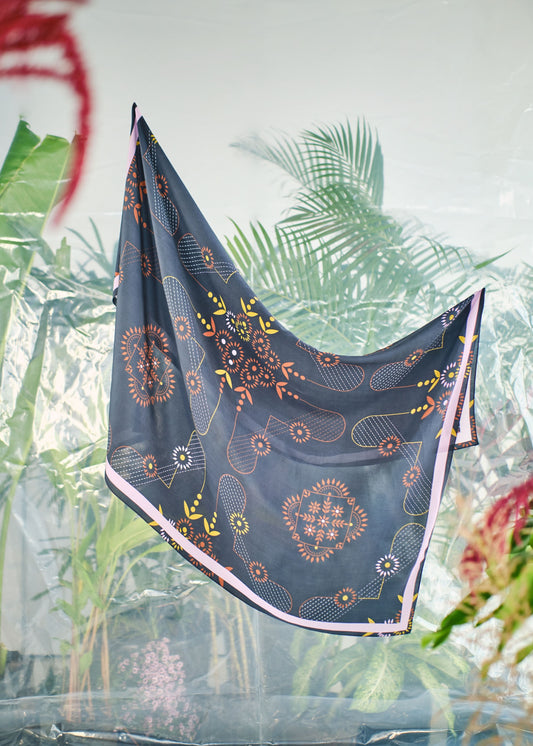 Aaria Charcoal - Silk Square Scarf